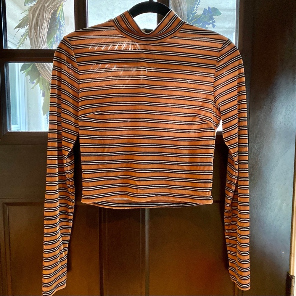 F21 | Mock Neck Striped Long Sleeve Crop Top
